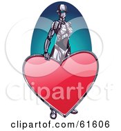 Poster, Art Print Of Futuristic Robot Woman Standing Behind A Large Heart