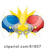 Poster, Art Print Of Clashing Red And Blue American Football Helmets