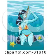Poster, Art Print Of Sexy Woman In A Bikini Diving To Explore Underwater