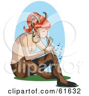 Red Haired Female Faun Playing A Horn