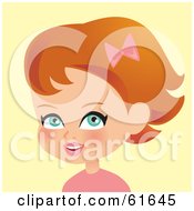 Poster, Art Print Of Little Red Haired Girl With A Pink Bow In Her Hair