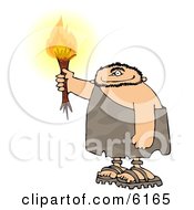 Caveman Holding A Lit Torch Clipart Picture