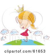Poster, Art Print Of Happy Princess Girl Wearing A Crown And Standing On Top Of Earth