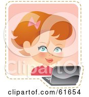 Royalty Free RF Clipart Illustration Of A Little Red Haired Girl Using A Laptop by Monica