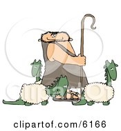 Caveman Shepherd Tending To His Wooly Dinosaurs