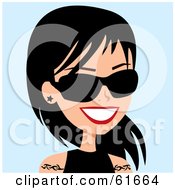 Royalty Free RF Clipart Illustration Of A Friendly Caucasian Woman With Long Black Hair And Tattoos Wearing Shades