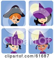 Poster, Art Print Of Digital Collage Of Halloween Boys In Girls In Witch And Pirate Costumes