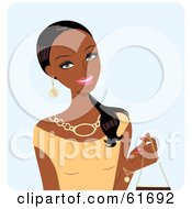 Poster, Art Print Of Beautiful Black Woman Wearing A Beige Top And Holding A Purse