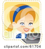 Poster, Art Print Of Little Blond Girl Using A Laptop