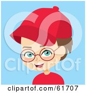 Royalty Free RF Clipart Illustration Of A Little Caucasian Boy Wearing A Red Baseball Cap And Eyeglasses