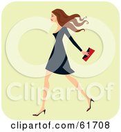 Poster, Art Print Of Fashionable Brunette Woman Walking And Carrying A Clutch Purse