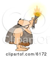 Caveman Holding A Club Weapon And Lit Torch Clipart Picture