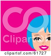 Royalty Free RF Clipart Illustration Of A Blue Haired Womans Face Over Pink