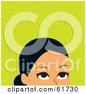 Royalty Free RF Clipart Illustration Of A Woman With Her Hair In A Bun Shown From The Eyes Up Over Green