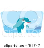 Royalty Free RF Clipart Illustration Of A Cute Blue Dolphin Swimming Near An Island
