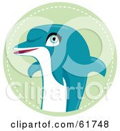 Poster, Art Print Of Cute Blue Dolphin Over Agreen Circle
