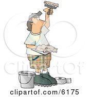 Drywall Installer Using Joint Compound And Fiberglass Tape Clipart Picture