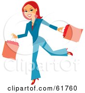 Poster, Art Print Of Running Redhead Woman Carrying Shopping Bags