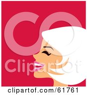 Laughing White Haired Woman In Profile Over Red