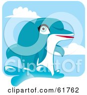Royalty Free RF Clipart Illustration Of A Cute Blue Dolphin Swimming In Waves by Monica