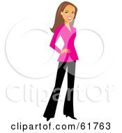 Poster, Art Print Of Beautiful Brunette Businesswoman In Black Pants And A Pink Blouse