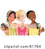 Royalty Free RF Clipart Illustration Of Three Young Fashionable Diverse Girlfriends Posing And Smiling by Monica #COLLC61764-0132