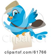 Poster, Art Print Of Blue Mail Delivery Bird Carrying A Letter