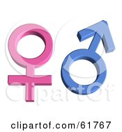 Royalty Free RF Clipart Illustration Of 3d Pink And Blue Male And Female Gender Symbols by ShazamImages
