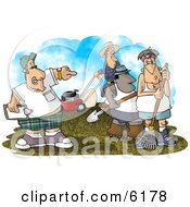 Aggressive Landscaper Boss Managing His Employees Clipart Picture by djart