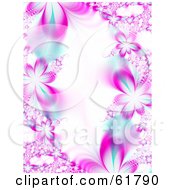 Poster, Art Print Of Background Of Pink Flower Fractals With Blue Accents Around White