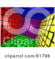 Poster, Art Print Of Tilted 3d Cubic Interior Of Colorful Squares - Version 1