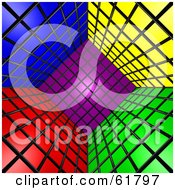 Poster, Art Print Of Tilted 3d Cubic Interior Of Colorful Squares - Version 2
