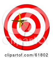 Poster, Art Print Of Golden Arrow Straight In The Bullseye On A Red And White Target