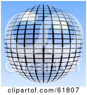 Royalty Free RF Clipart Illustration Of A 3d Tiled Blue Mirror Disco Ball On Blue by ShazamImages