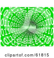 Royalty Free RF Clipart Illustration Of 3d White Binary Coding Streaming Along The Walls Of A Green Network Cable