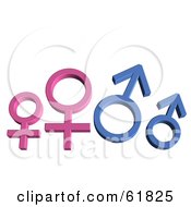 Royalty Free RF Clipart Illustration Of Pink And Blue 3d Family Male And Female Gender Symbols