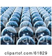Royalty Free RF Clipart Illustration Of 3d Rows Of Reflective Blue Orbs Arranged In Neat Lines
