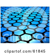 Royalty Free RF Clipart Illustration Of A Background Of 3d Blue Hexagon Tiles Arranged In Formation With Black Grout by ShazamImages #COLLC61845-0133