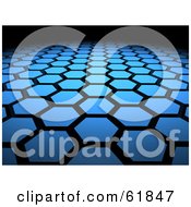Poster, Art Print Of Background Of 3d Blue Hexagon Tiles Arranged In Formation Leading Off Into Blackness