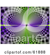 Royalty Free RF Clipart Illustration Of A Background Of Psychedelic Green And Purple Circles Leading And Reflecting Into The Distance by ShazamImages
