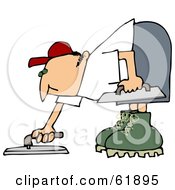 Poster, Art Print Of Cement Finisher Man Bending Over And Using Tools To Smooth The Top