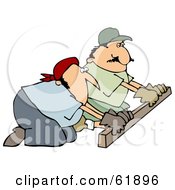 Royalty Free RF Clipart Illustration Of Two Worker Men Kneeling And Using A Board To Smooth Cement