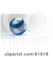 Royalty Free RF Clipart Illustration Of A Blue 3d Glob On A Gray And White Halftone Background