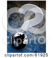 Poster, Art Print Of Gray Question Mark Over A 3d Black And White Globe On A Cement Background