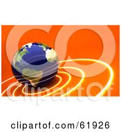 Royalty Free RF Clipart Illustration Of A Shiny 3d Globe With Circles Of Light On Orange