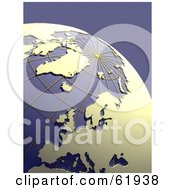 Poster, Art Print Of Grid Globe With Beige Continents On Purple