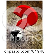 Poster, Art Print Of Red Question Mark Over A 3d Black And White Globe On A Cement Background