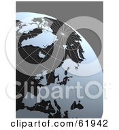 Poster, Art Print Of Grid Globe With Blue Continents On Gray