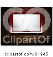 Royalty Free RF Clipart Illustration Of A Blank Red Frame Mounted On A Brick Wall by chrisroll