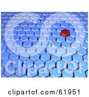 Royalty Free RF Clipart Illustration Of A 3d Red Hexagon Tile Standing Out In Blue Tiles